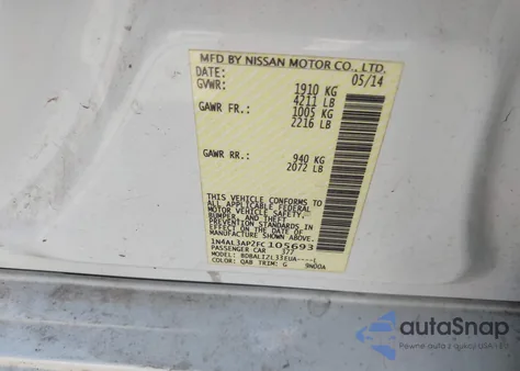 2015 Nissan Altima 2.5 Sv z USA, uszkodzony, nr VIN 1N4AL3AP2FC105693